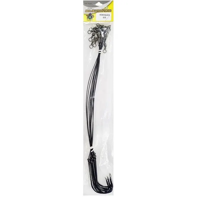 Anzol Top Fishing 4330 Black Encastoado Torcido 6/0 com 10 pçs