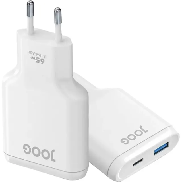Carregador de Parede Joog Flat PD Charger FCH65 65W UltraFast USB-C + USB-A