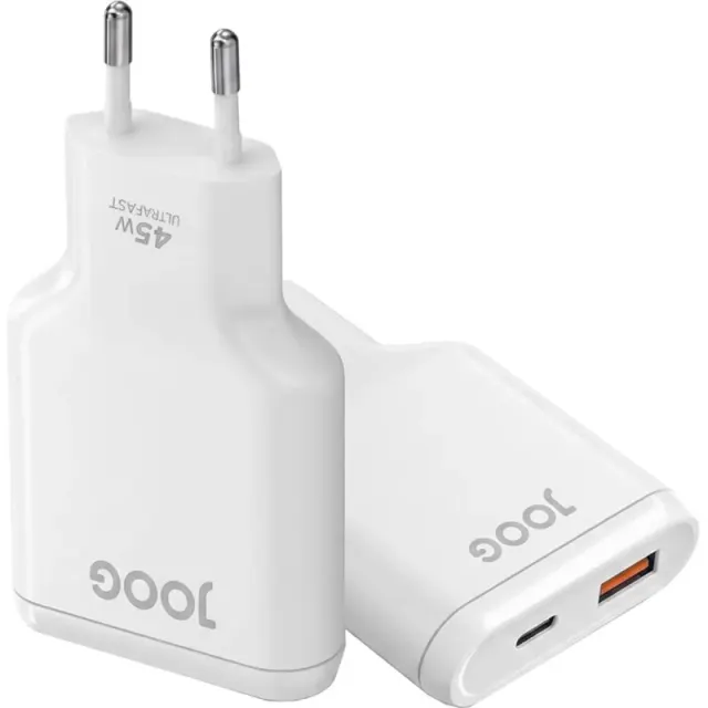Carregador de Parede Joog Flat PD Charger FCH45 45W UltraFast USB-C + USB-A