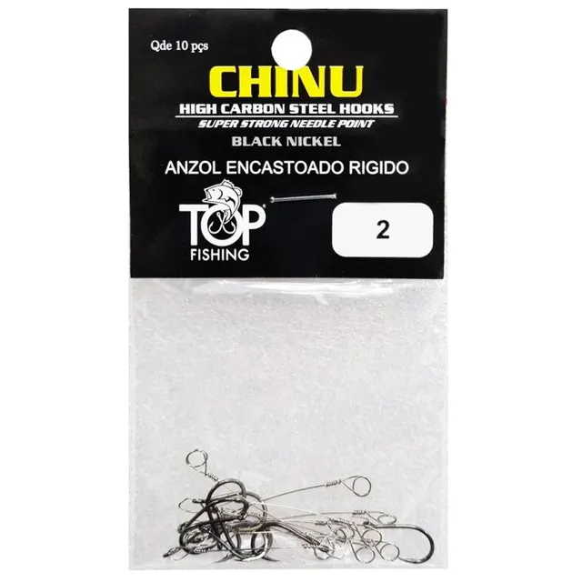 Anzol Top Fishing Chinu Encastoado Rigido 02 com 10 pçs