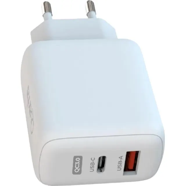 Carregador de Parede Quanta QTCCR45 com USB-A QC3,0 USB-C de 45W – Branco