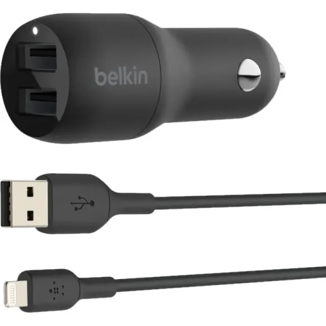 Carregador Veicular Belkin  24W CCD001BT1MBK USB-A/Lightning – Preto
