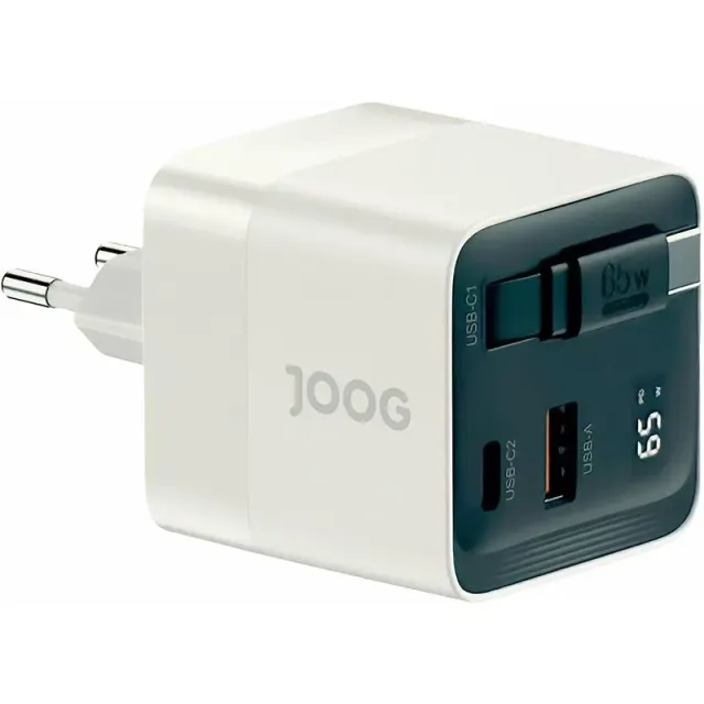Carregador de Parede Joog PD Charger VC65 65W UltraFast USB-A+USB-C+cabo USB-C retrátil
