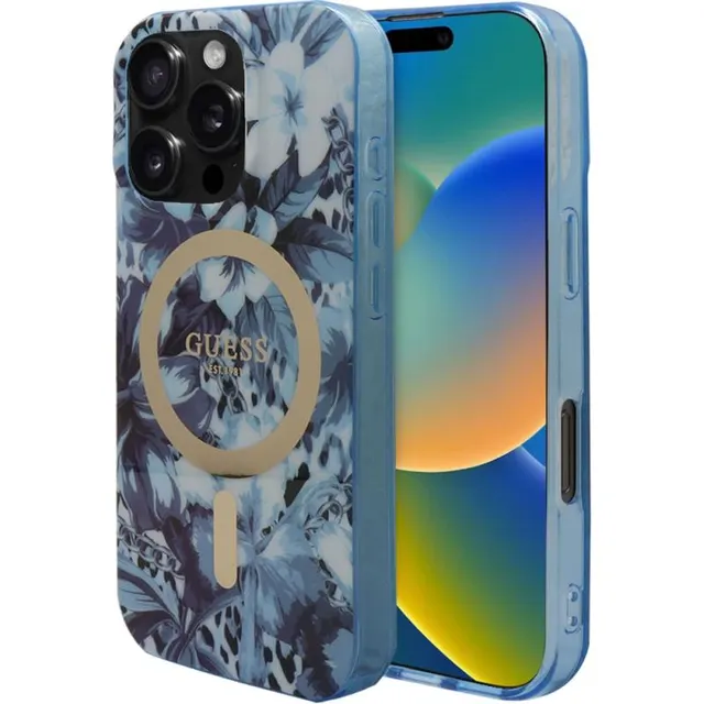Capa Guess para iPhone 16 Pro GUHMP16LHJFCWB – Flowers Blue