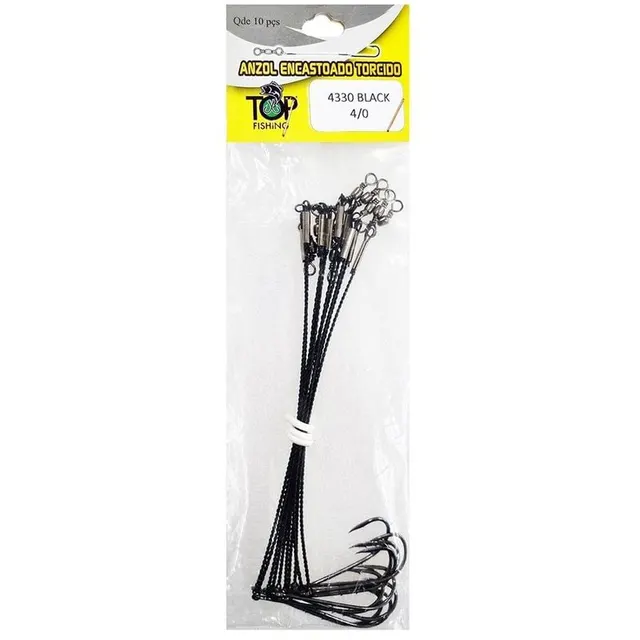 Anzol Top Fishing 4330 Black Encastoado Torcido 4/0 com 10 pçs